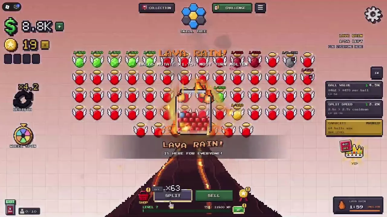 Lava Rain announcement showing &times;1.75 mutations and the message that most turn Molten.