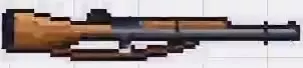 Pixel-art hunting rifle with a wooden stock and long dark barrel.