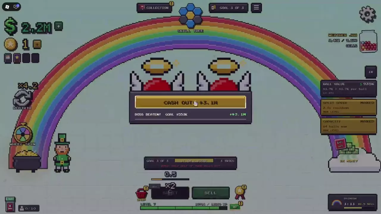 Completed half-paying Boss goal with Rainbow's active &times;1.5 SELL event card.