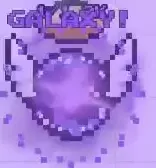 Purple Galaxy ball with white wings, a golden halo, and glowing particles.