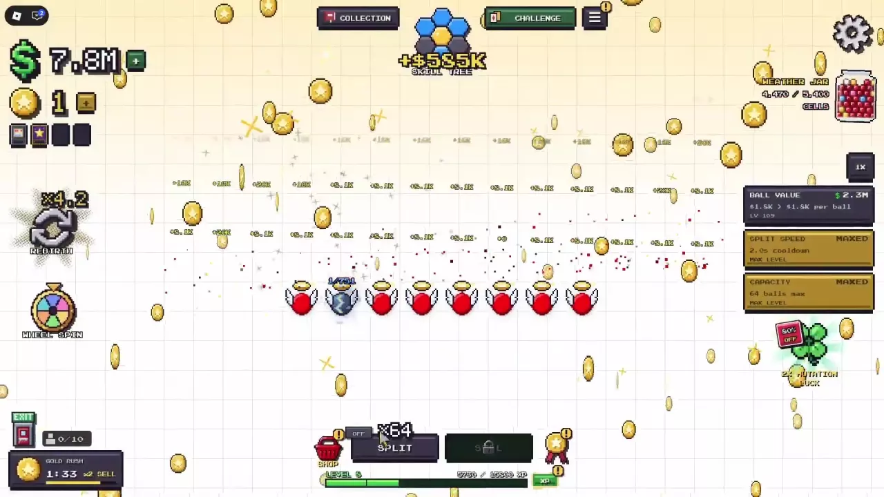 Gold Rush sale in Mitosis with a 1:33 countdown and &times;2 SELL indicator at the lower left.