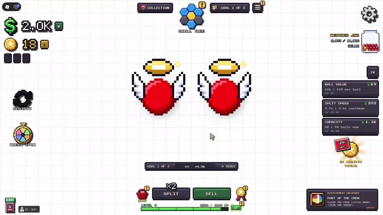 Balls wearing Little Angel wings and halos beside the Part of the Crew achievement notification.